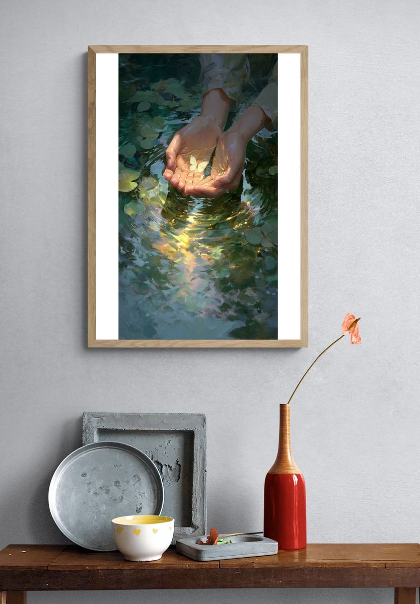 Butterfly Hands Watercolor Poster. — room view 3