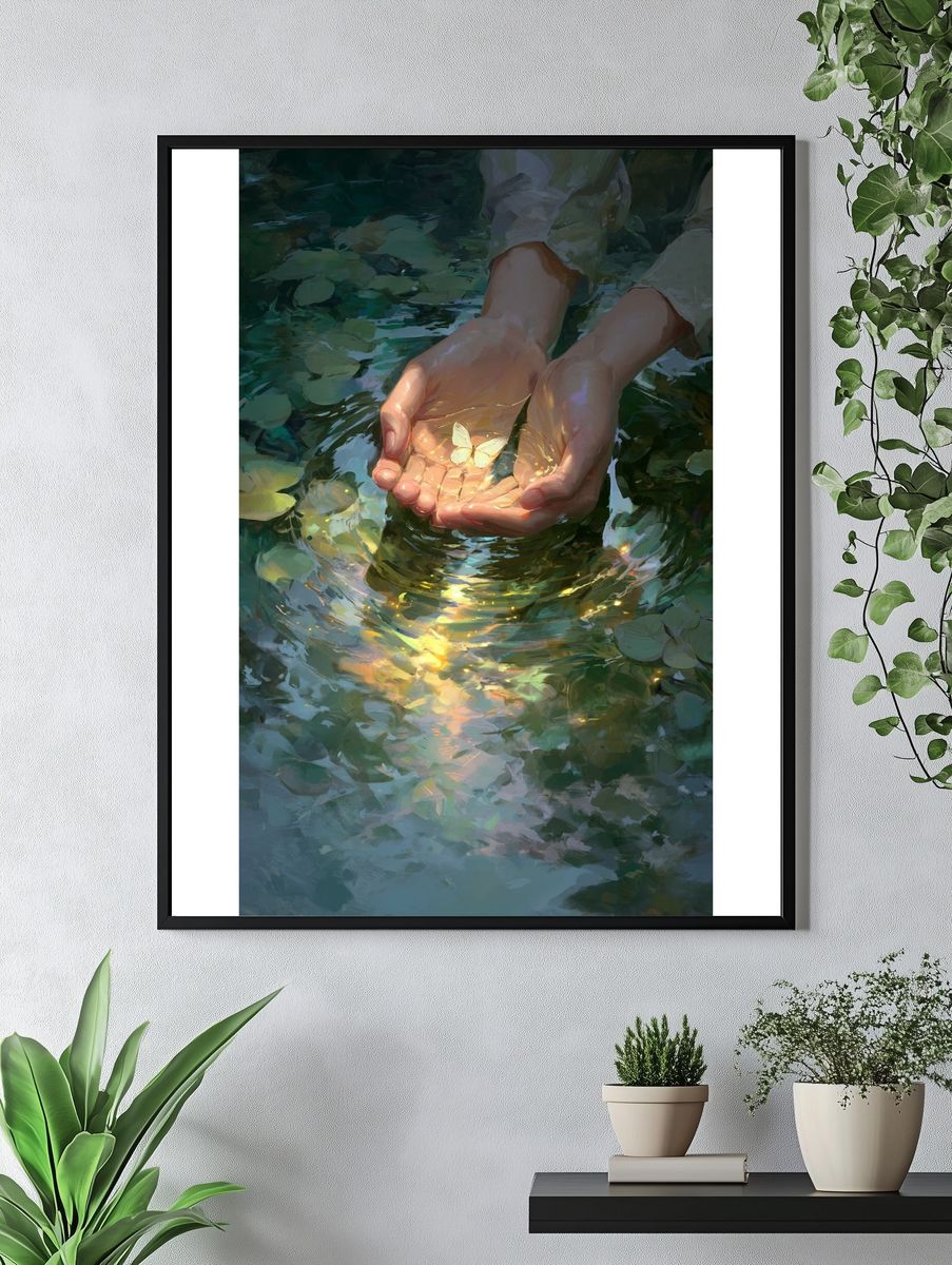 Butterfly Hands Watercolor Poster. — room view 4