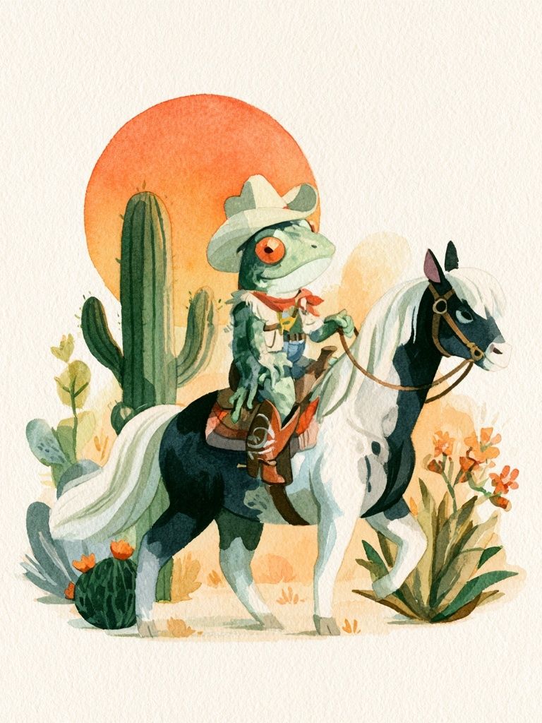 Cowboy Frog Watercolor Print. poster detail