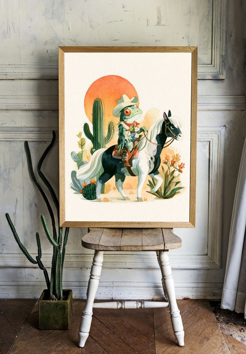 Cowboy Frog Watercolor Print. — room view 1