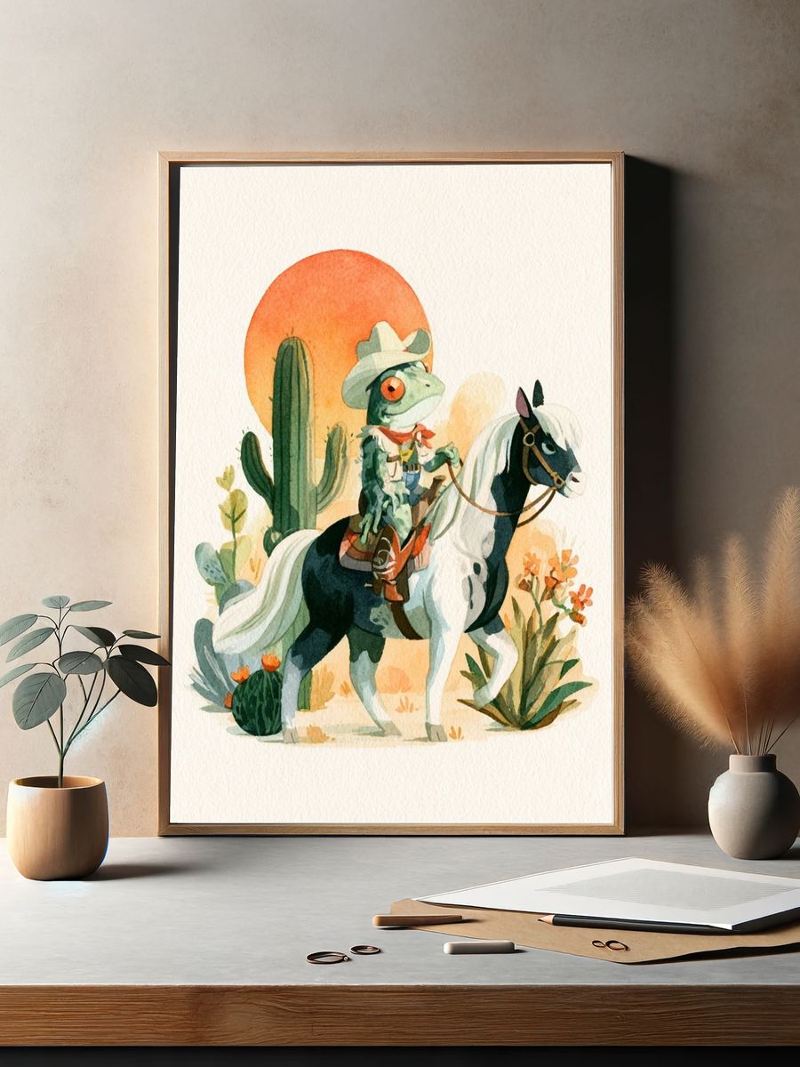 Cowboy Frog Watercolor Print. — room view 2