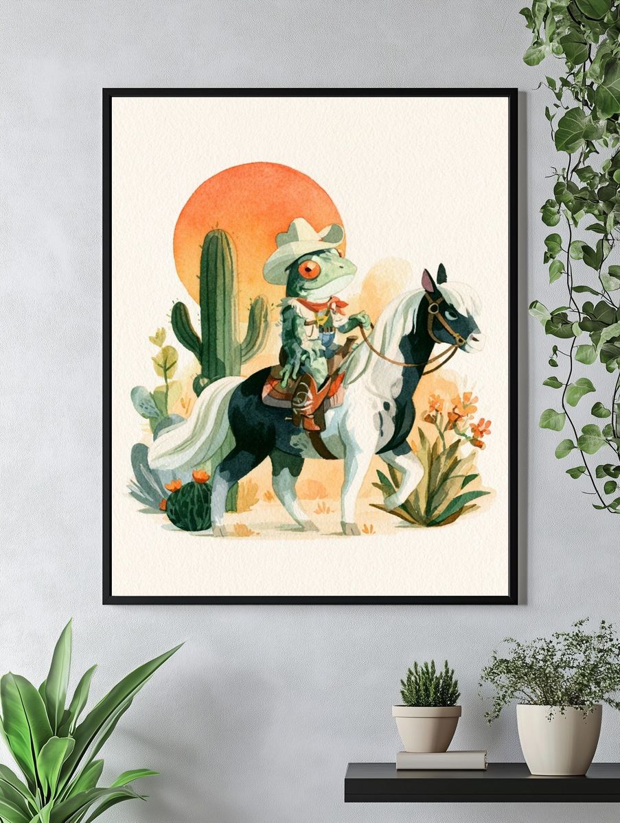 Cowboy Frog Watercolor Print. — room view 4