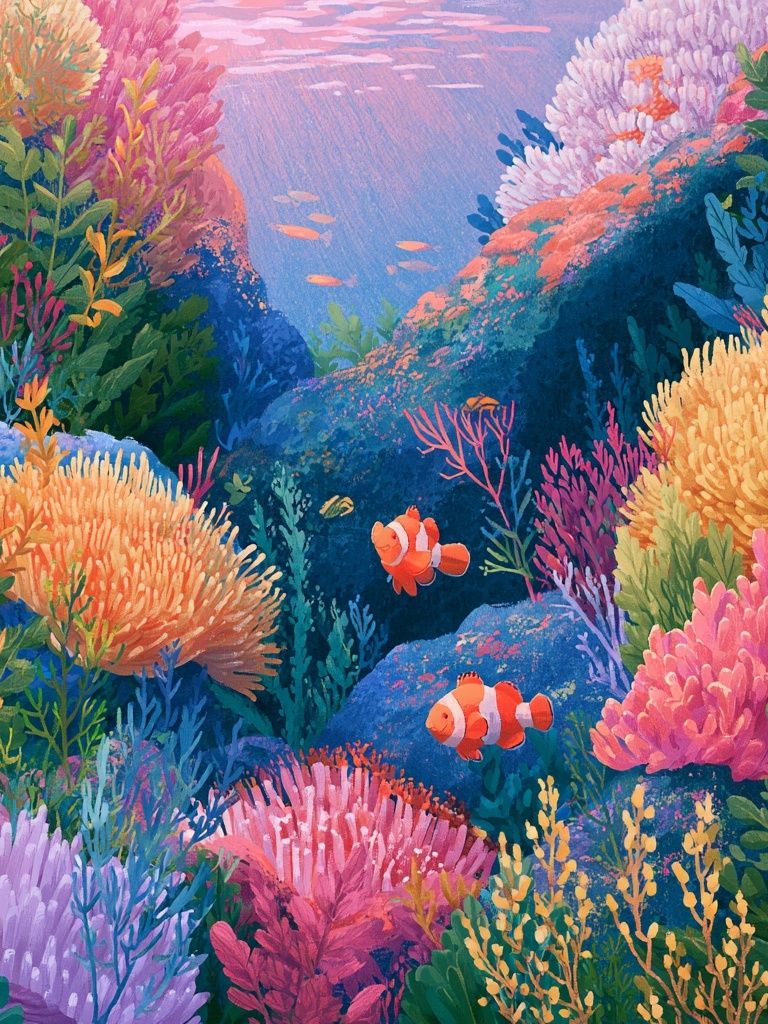 Coral Reef Clownfish Illustration Poster. poster — illustration art