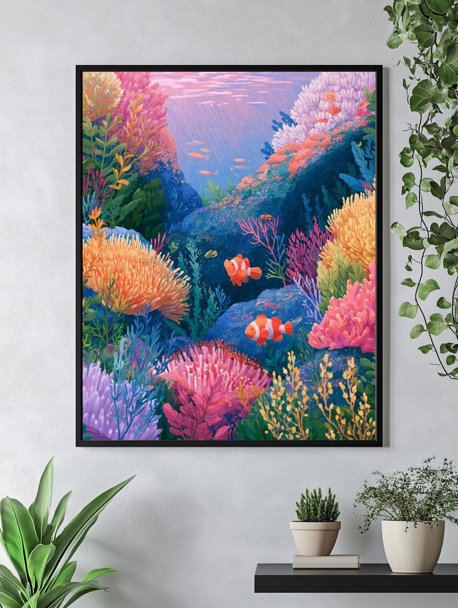 Coral Reef Clownfish Illustration Poster. — room view 4