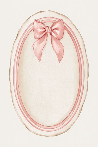 Pink Bow Oval Watercolor Print.