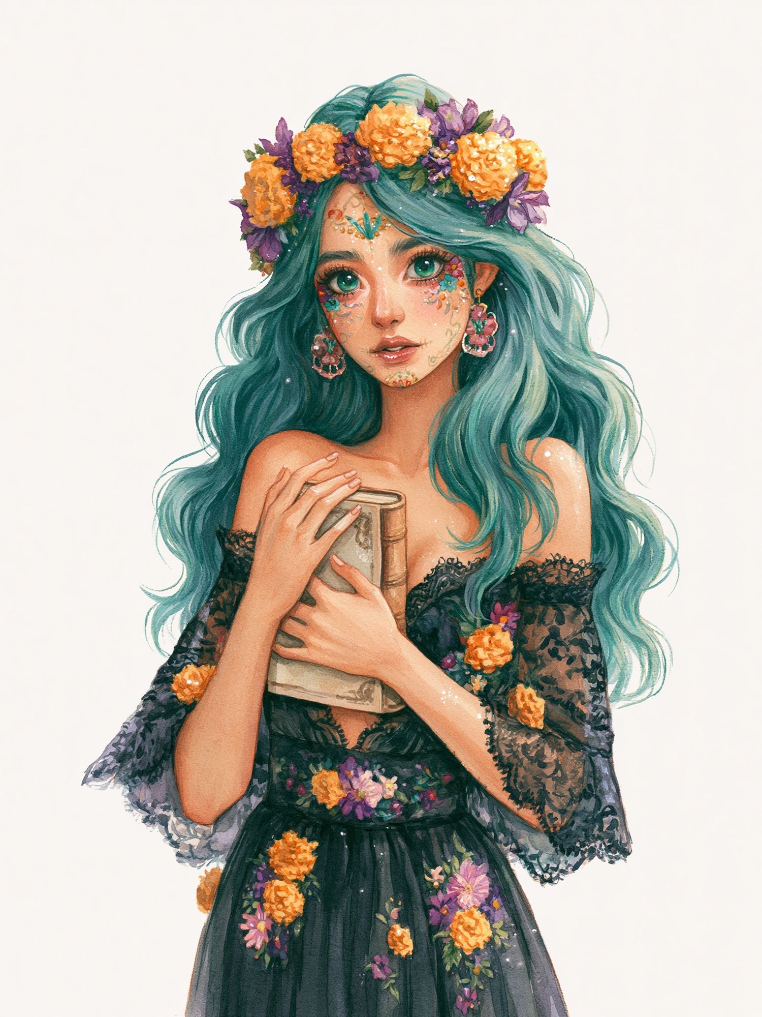 Floral Girl Watercolor Poster. poster detail