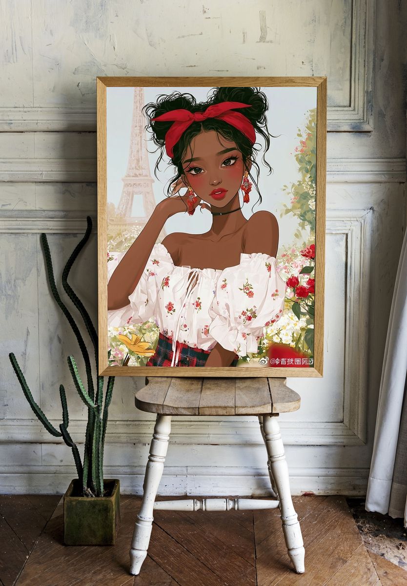 Paris Garden Portrait Illustration Poster. room preview
