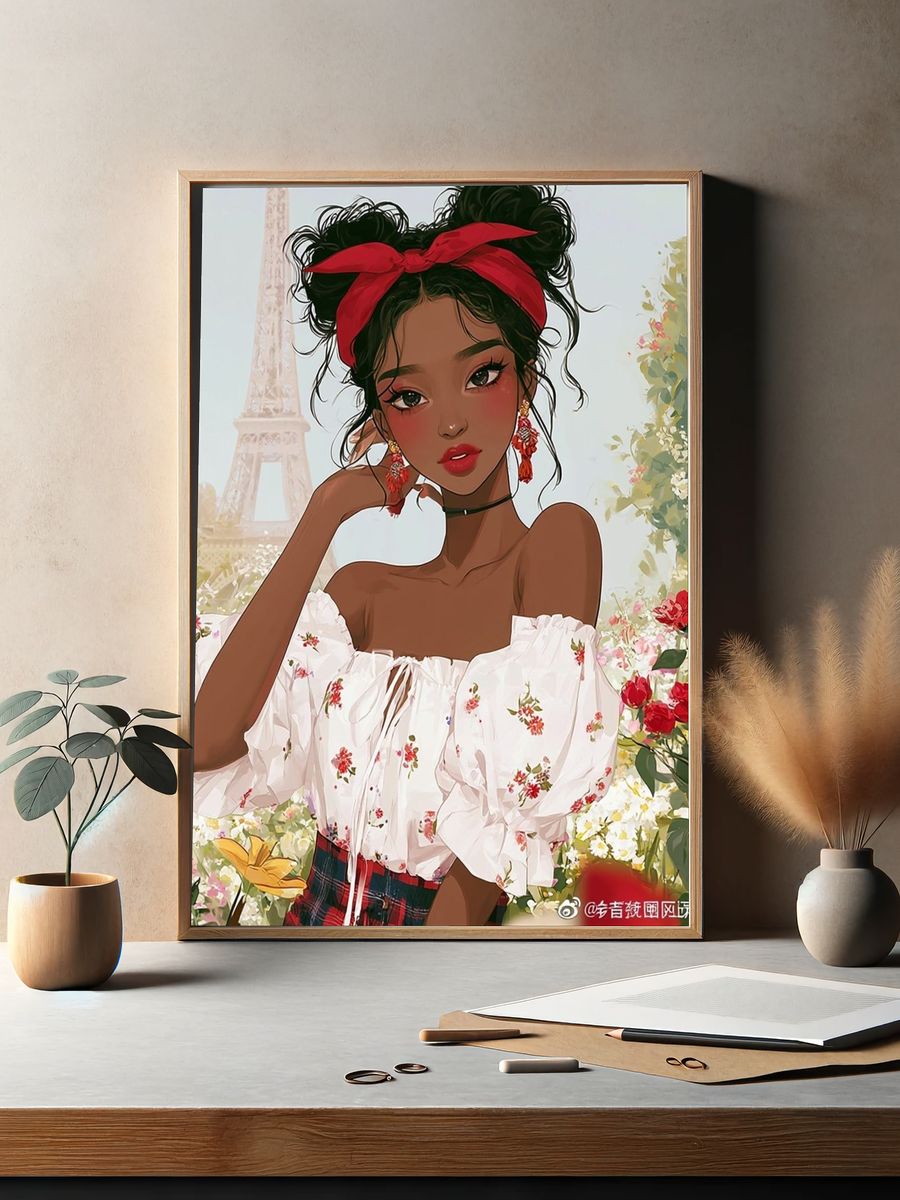Paris Garden Portrait Illustration Poster. — room view 2