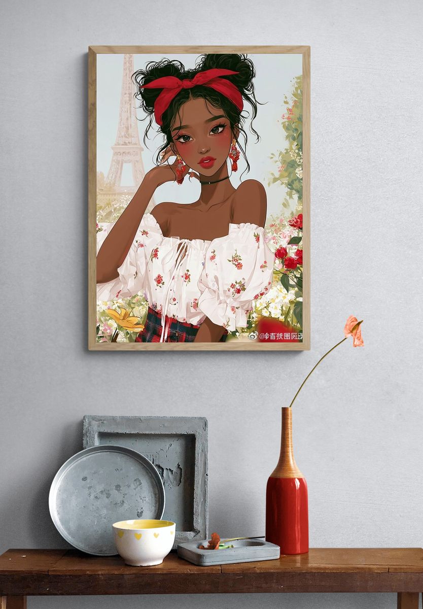 Paris Garden Portrait Illustration Poster. — room view 3