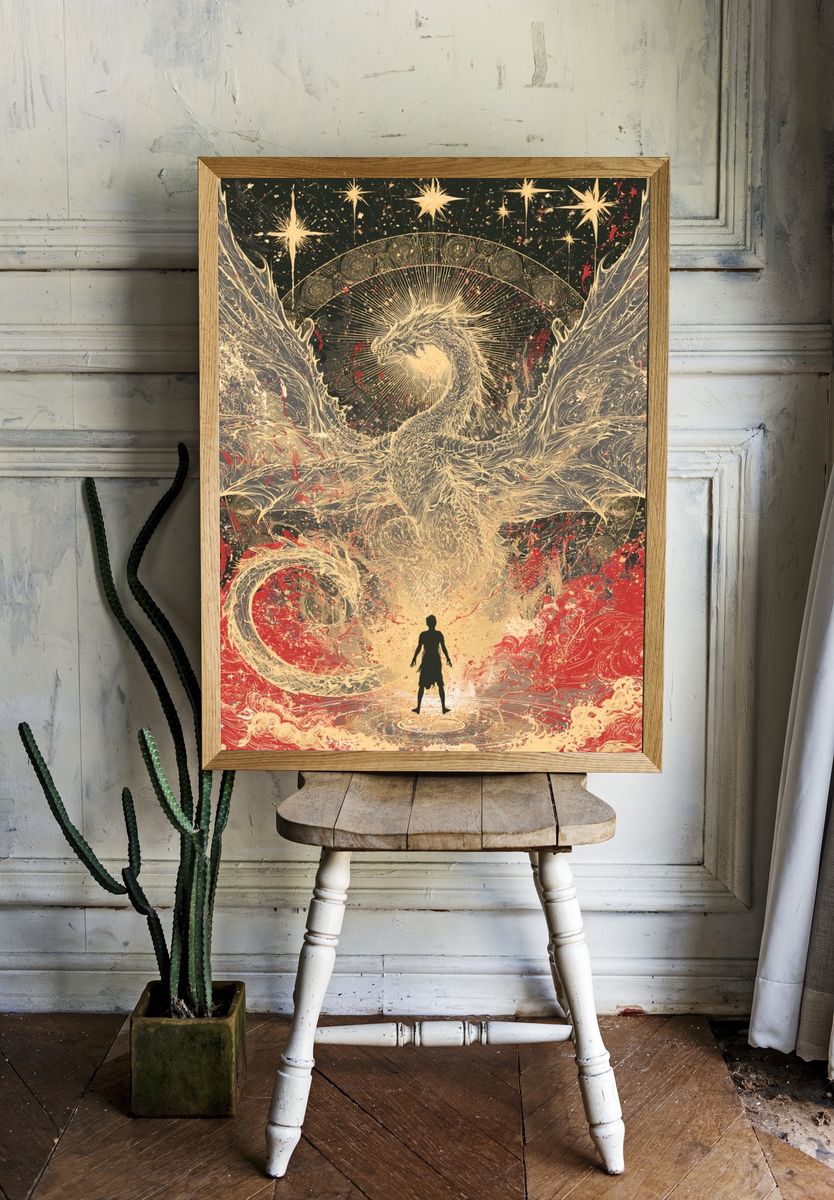 Celestial Dragon Surrealism Print. room preview