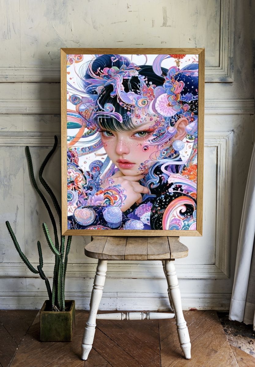 Surreal Floral Portrait Print. room preview