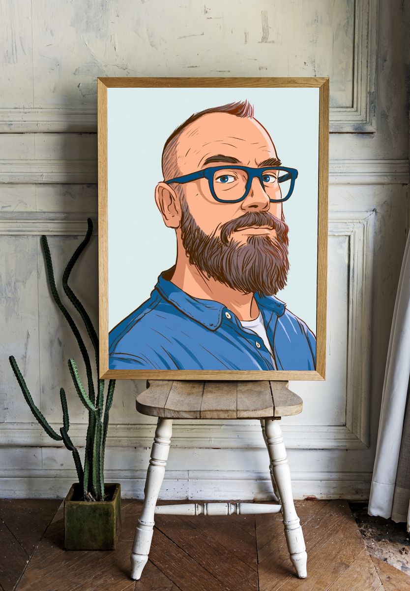 Bearded Man Portrait Illustration Poster. — room view 1