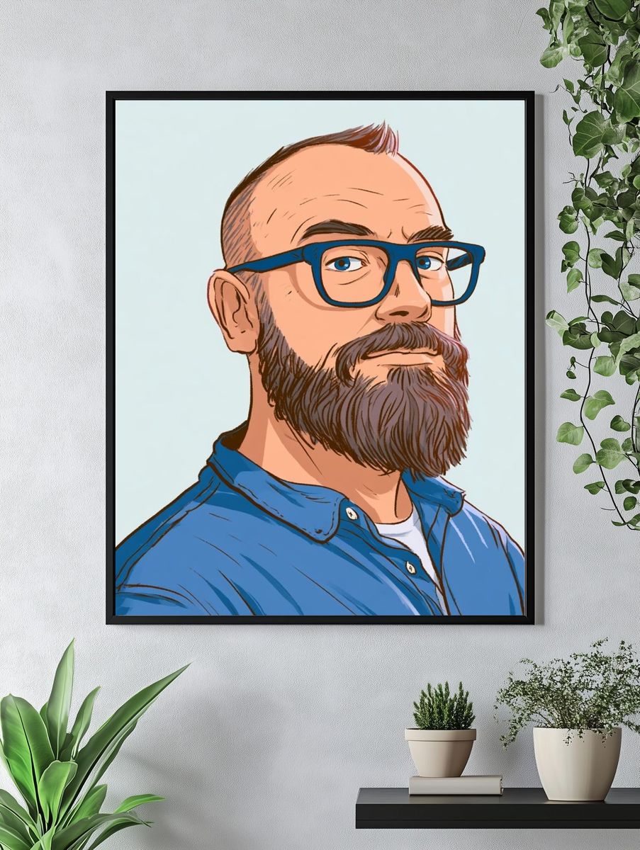 Bearded Man Portrait Illustration Poster. — room view 4