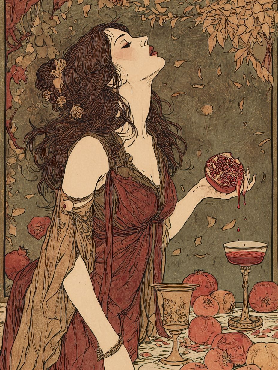 Pomegranate Woman Art Nouveau Poster. poster — illustration art