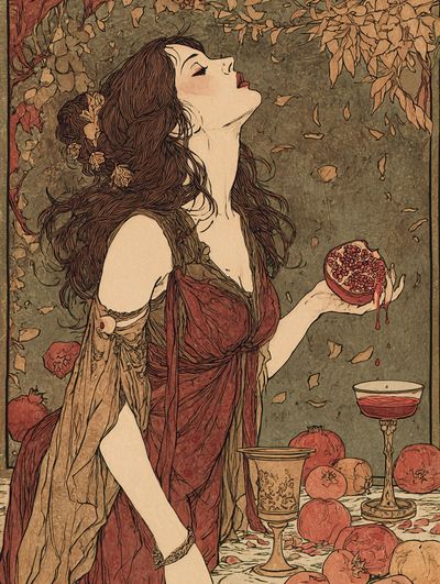 Pomegranate Woman Art Nouveau Poster.