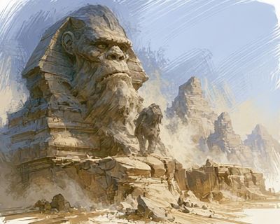 Sphinx Desert Ruins Illustration Poster.