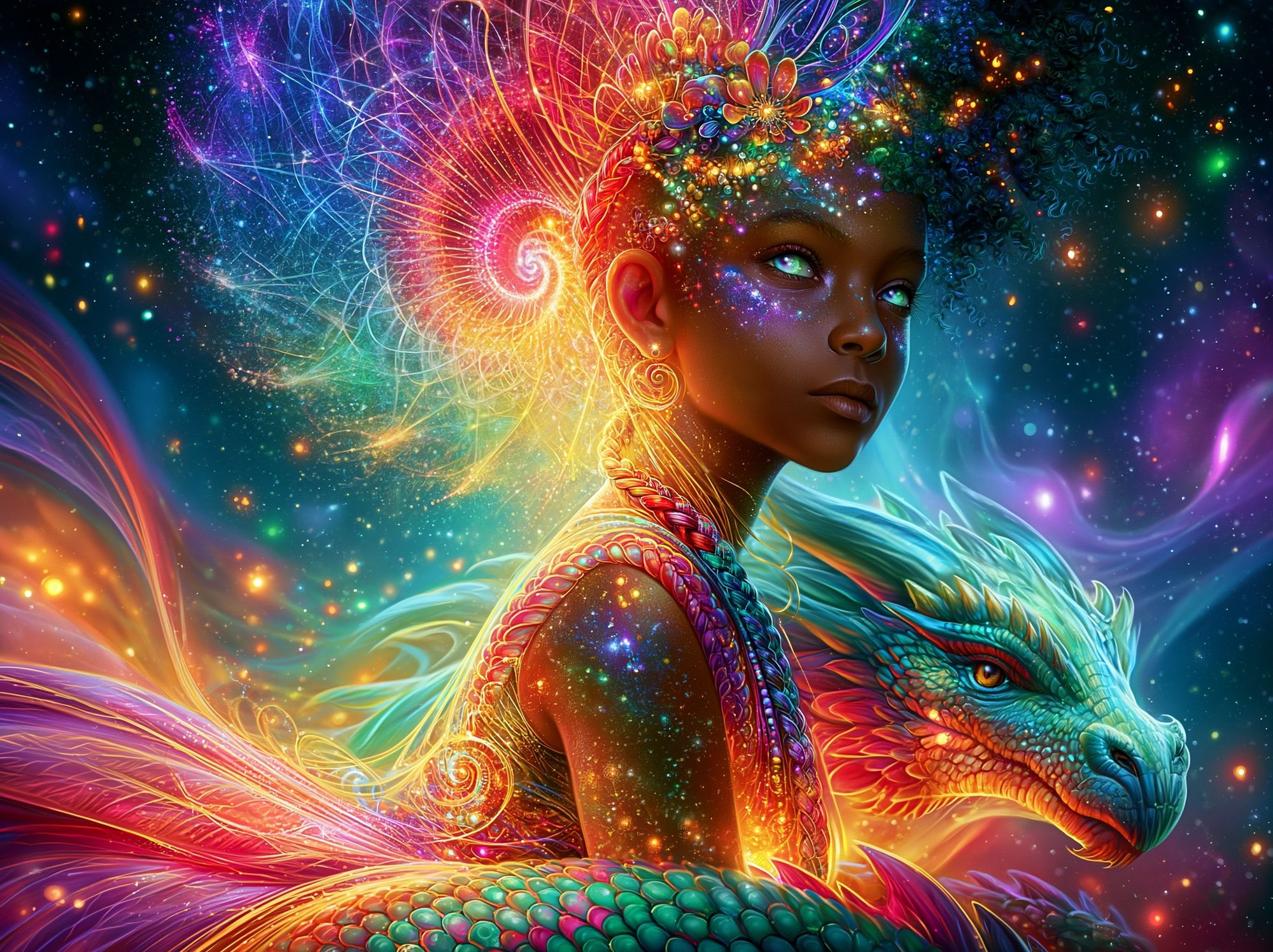 Cosmic Dragon Girl Illustration Poster. poster detail