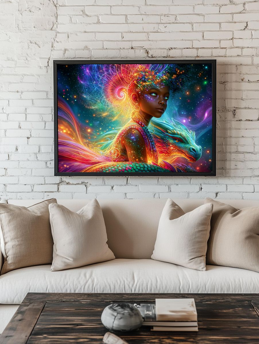 Cosmic Dragon Girl Illustration Poster. — room view 1