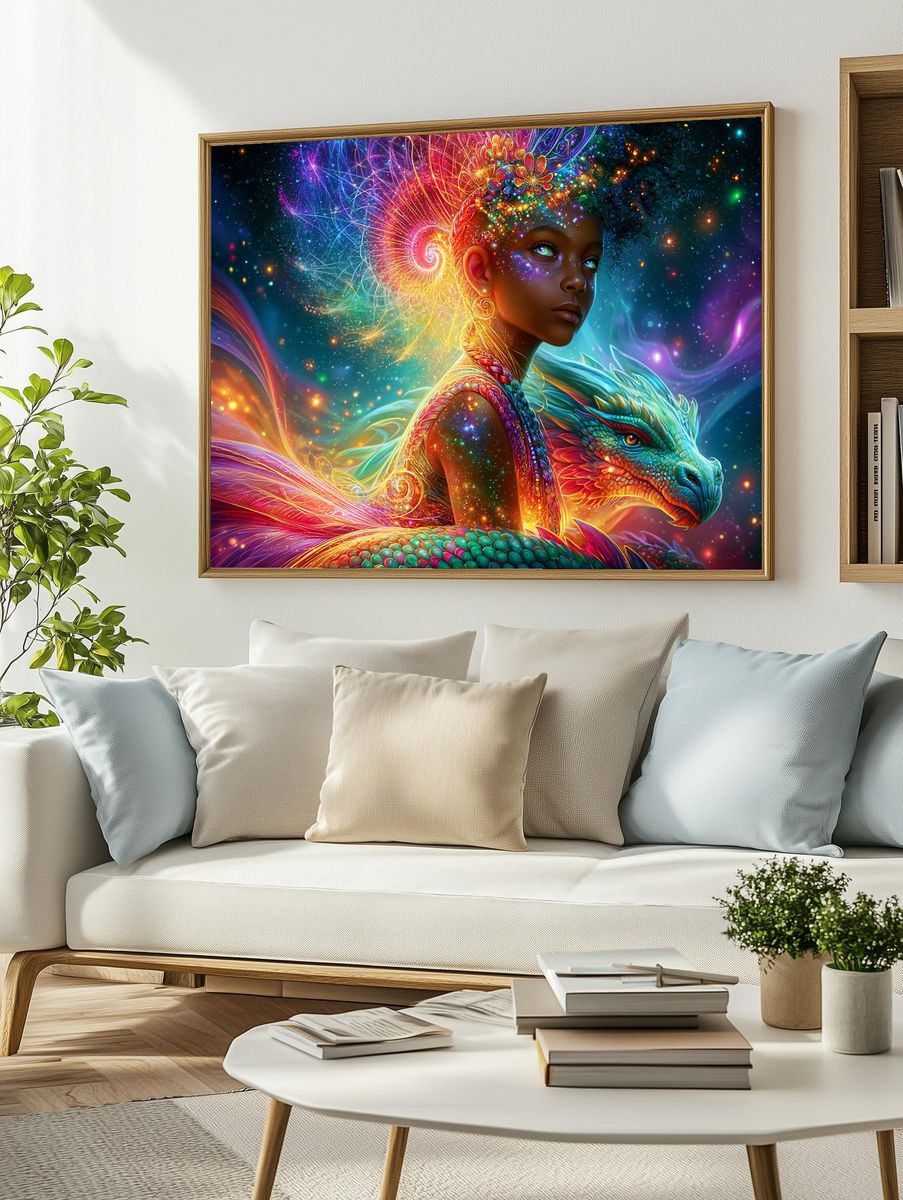 Cosmic Dragon Girl Illustration Poster. — room view 2