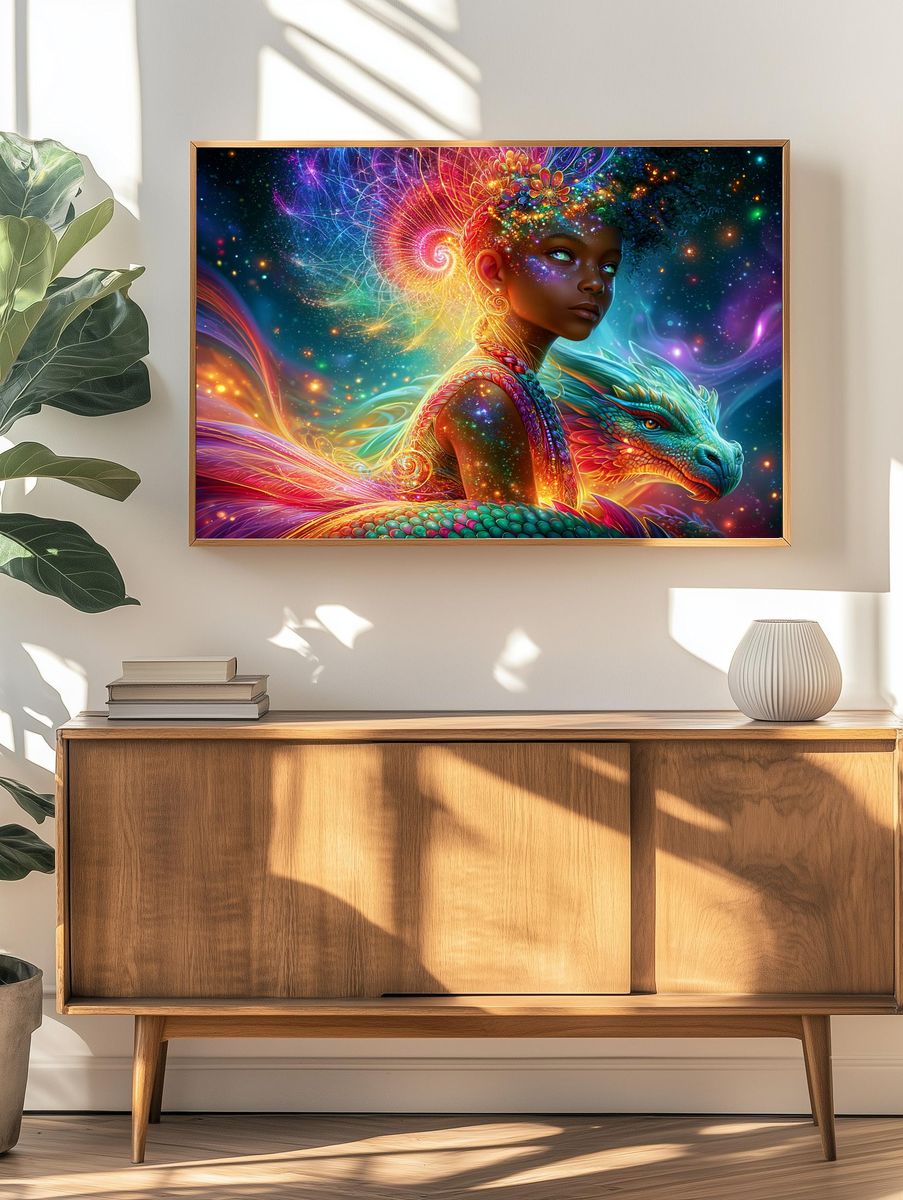Cosmic Dragon Girl Illustration Poster. — room view 3