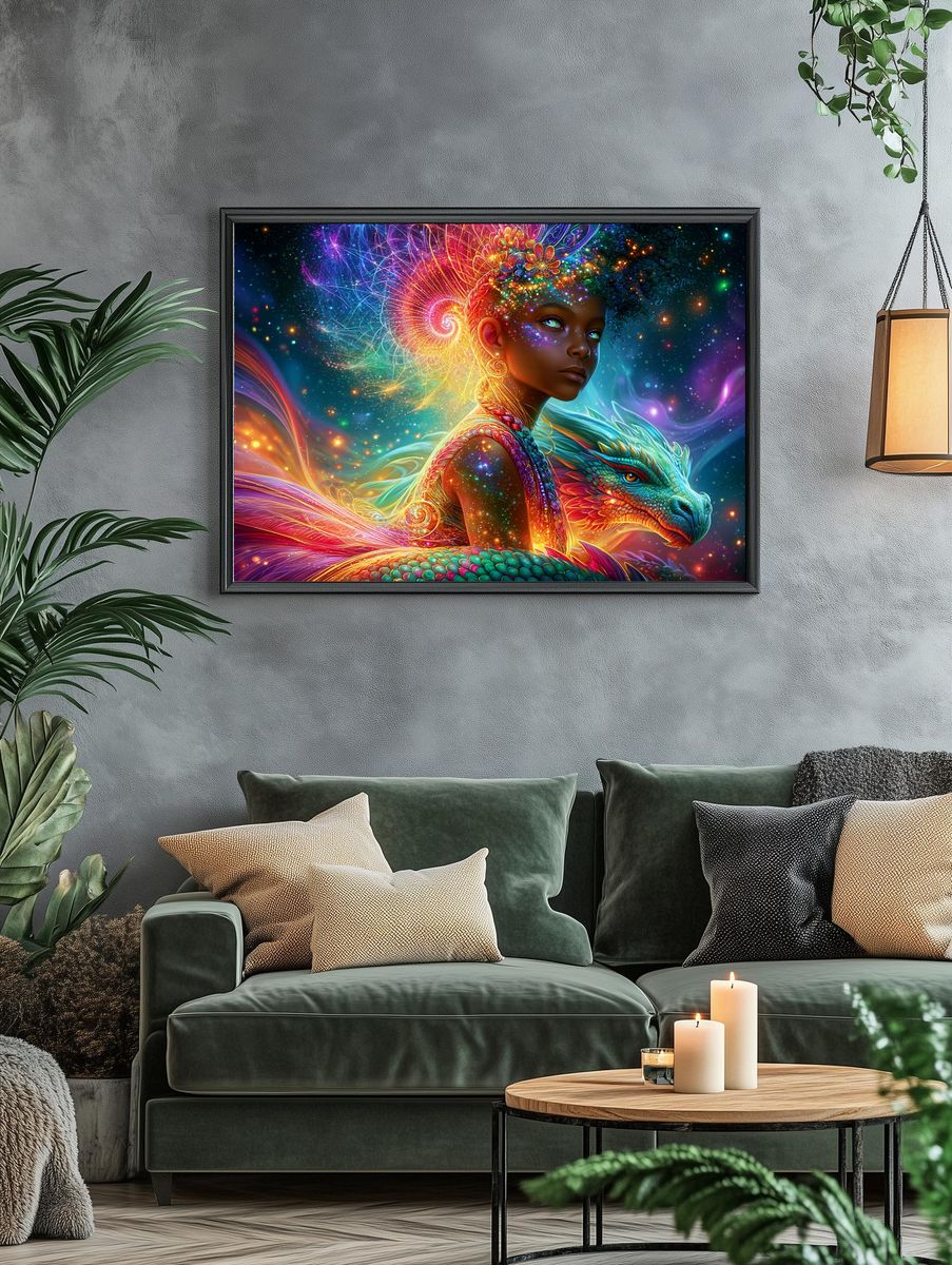 Cosmic Dragon Girl Illustration Poster. — room view 4