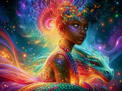 Cosmic Dragon Girl Illustration Poster. poster