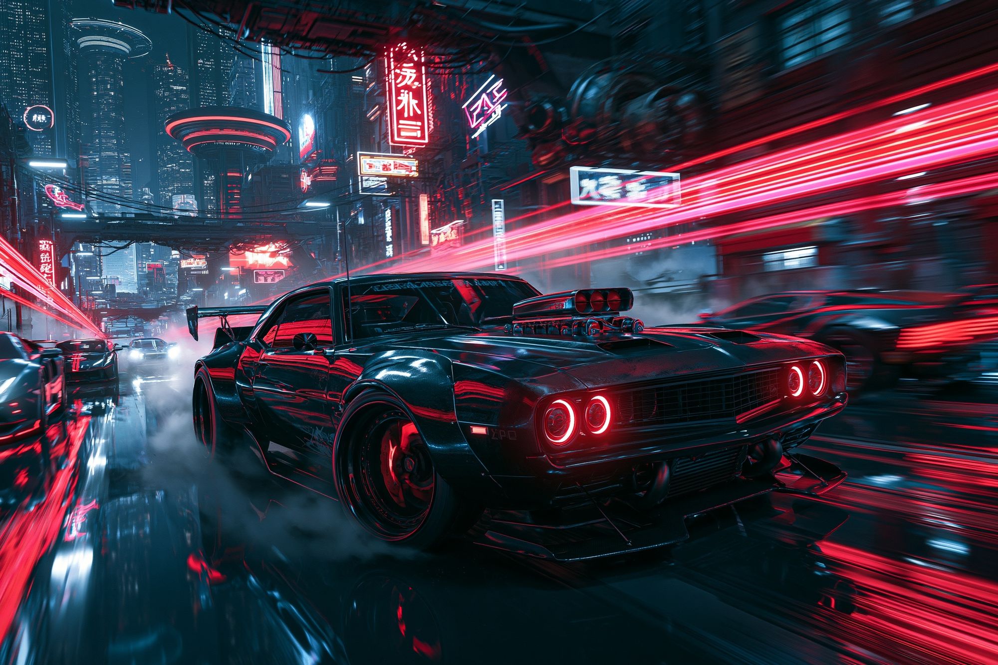 Neon Street Racer Illustration Poster. poster detail
