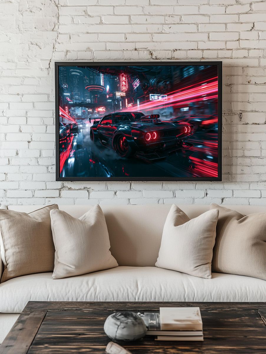 Neon Street Racer Illustration Poster. room preview