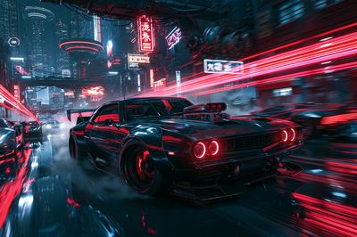 Neon Street Racer Illustration Poster.