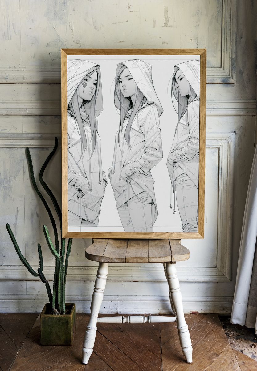Hooded Fashion Figure Illustration Poster. room preview