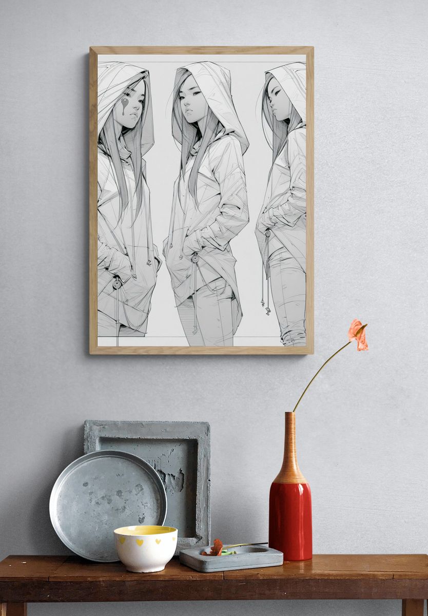 Hooded Fashion Figure Illustration Poster. — room view 3