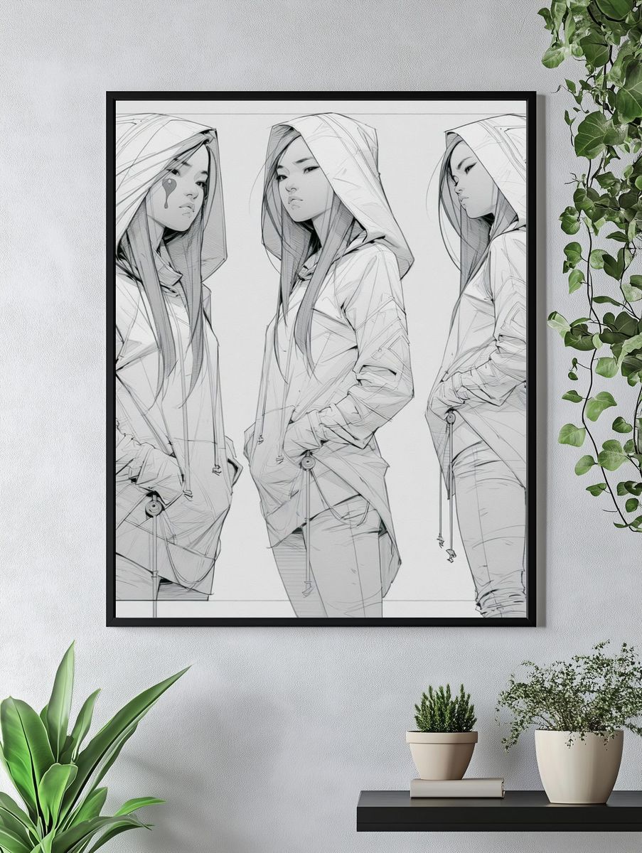 Hooded Fashion Figure Illustration Poster. — room view 4