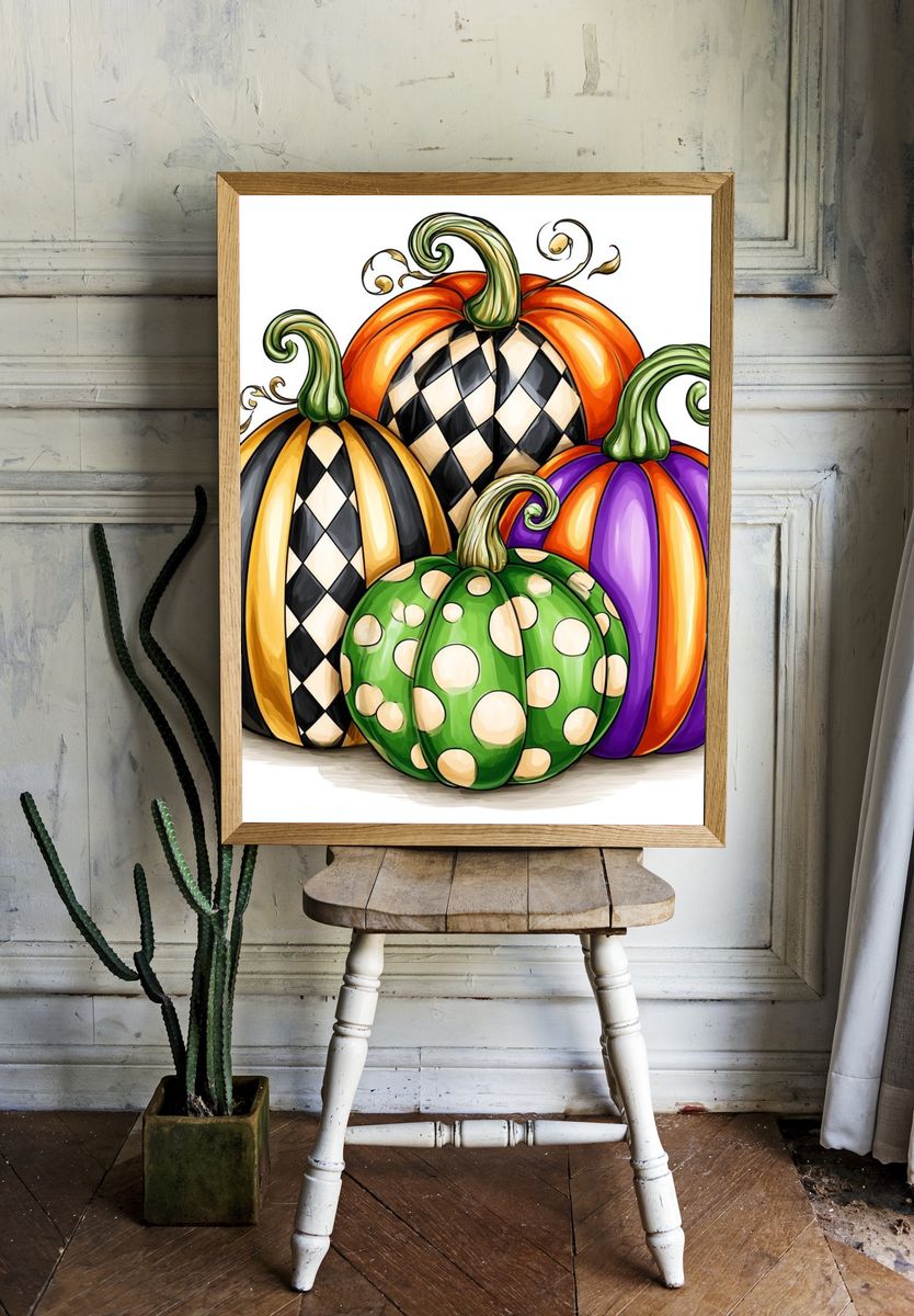 Whimsical Halloween Pumpkins Illustration Poster. room preview