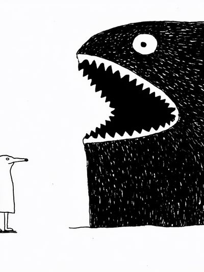 Surreal Bird and Monster Illustration Poster. poster