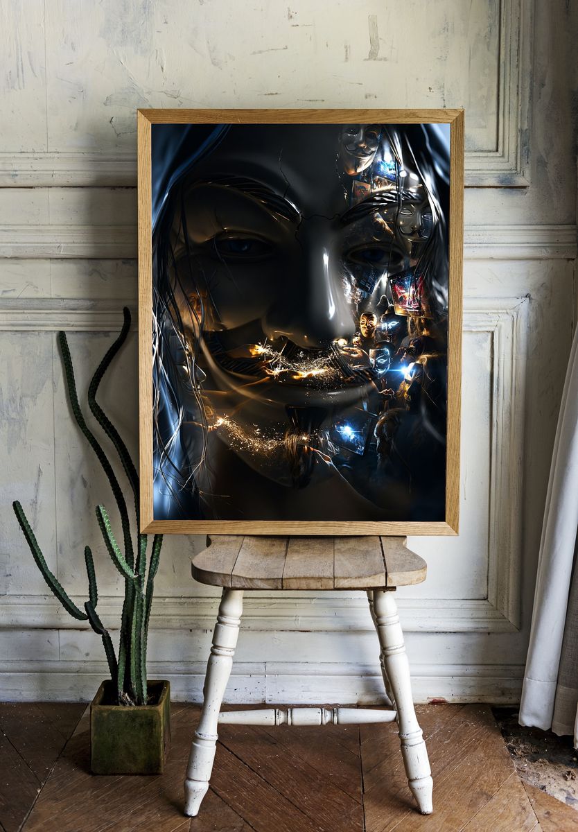 Masked Faces Digital Art Poster. room preview