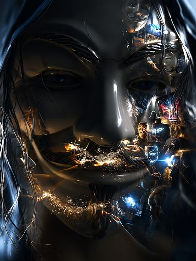Masked Faces Digital Art Poster.