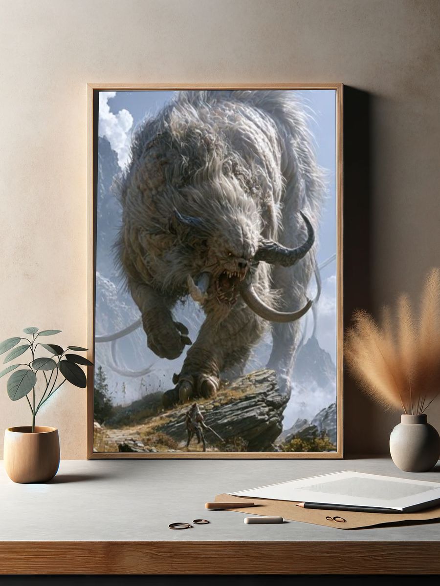 Colossal Monster Battle Illustration Poster. — room view 2