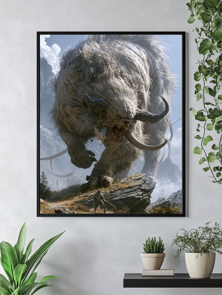 Colossal Monster Battle Illustration Poster. — room view 4