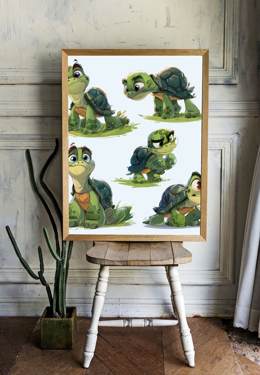 Cute Turtle Characters Illustration Poster. — room view 1