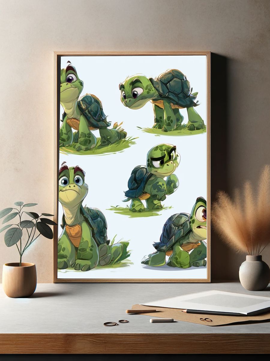 Cute Turtle Characters Illustration Poster. — room view 2