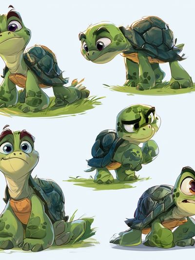 Cute Turtle Characters Illustration Poster.