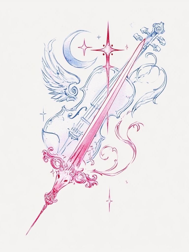 Celestial Violin Illustration Poster. poster — illustration art
