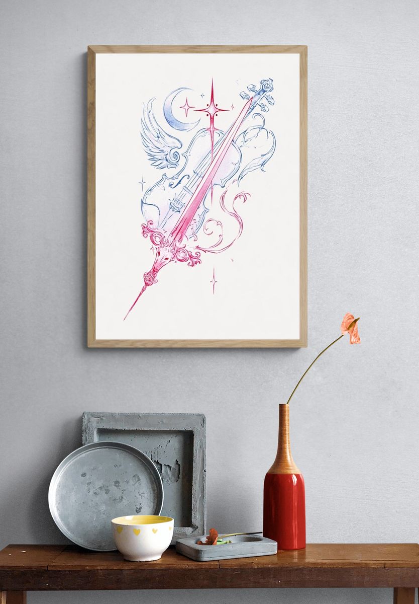 Celestial Violin Illustration Poster. — room view 3
