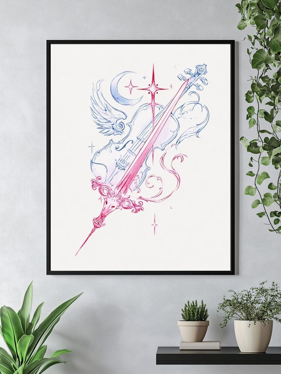 Celestial Violin Illustration Poster. — room view 4