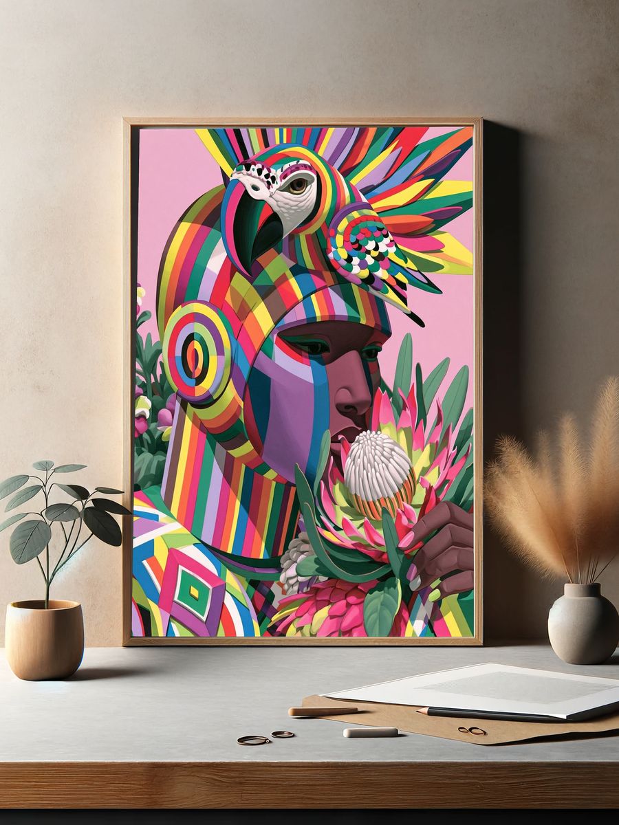 Rainbow Parrot Portrait Print. — room view 2