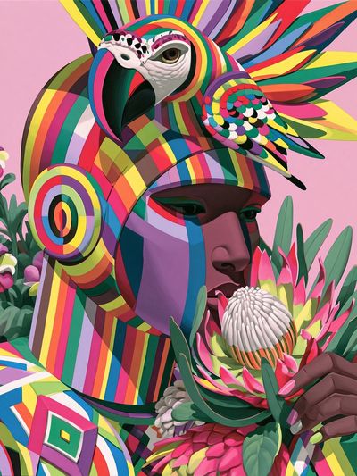 Rainbow Parrot Portrait Print.