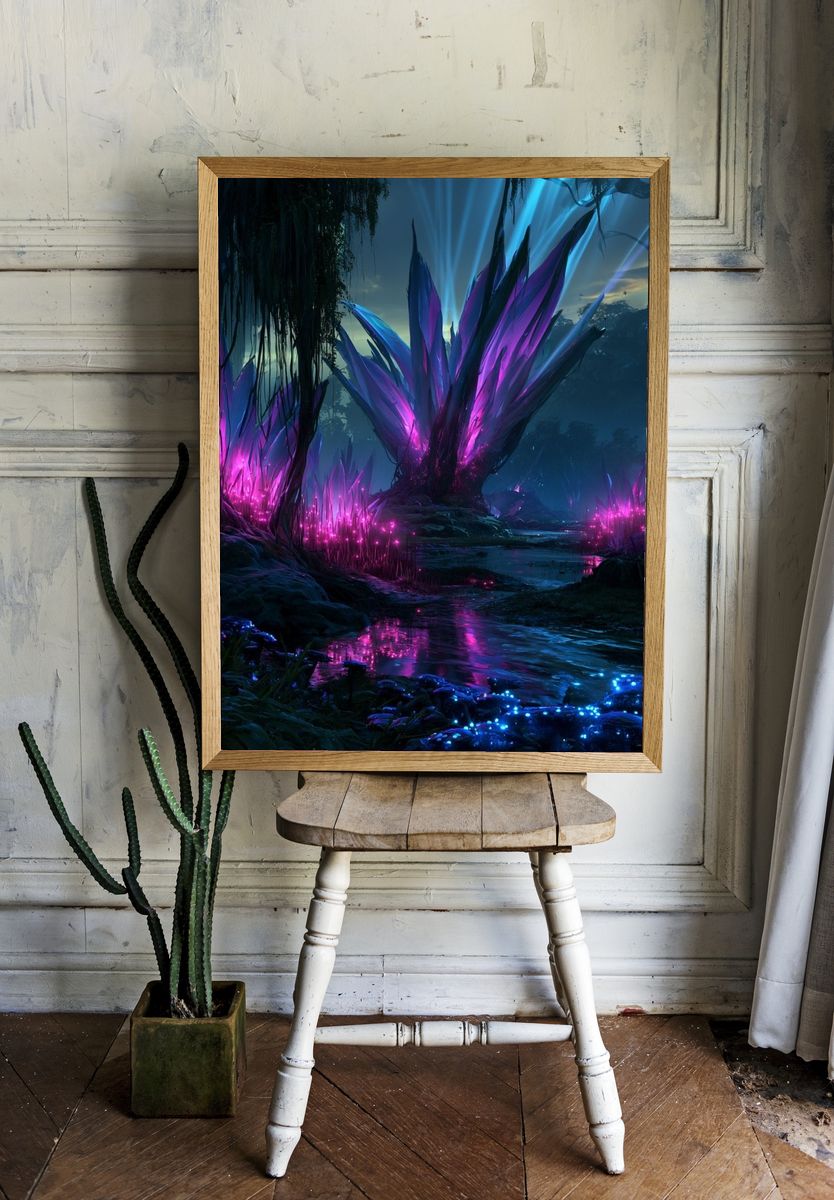 Neon Crystal Forest Poster. — room view 1