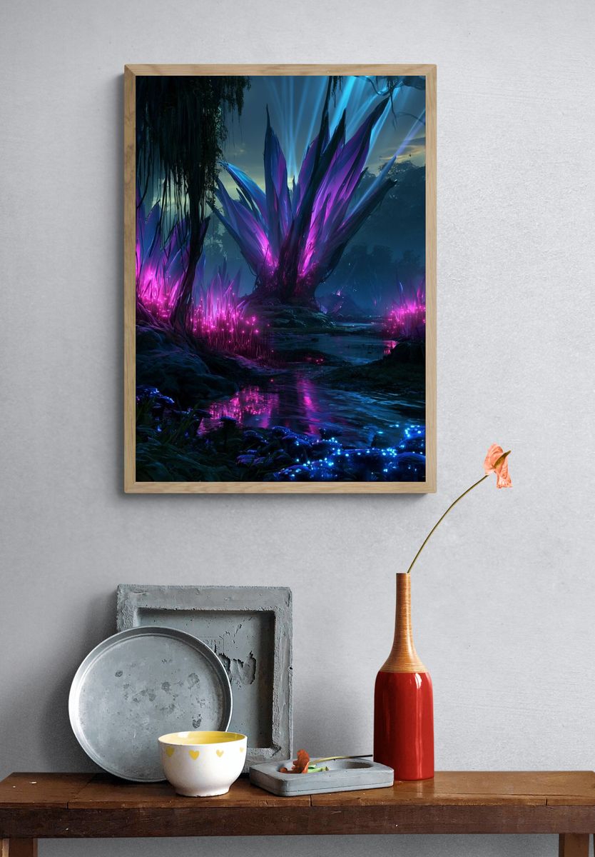 Neon Crystal Forest Poster. — room view 3