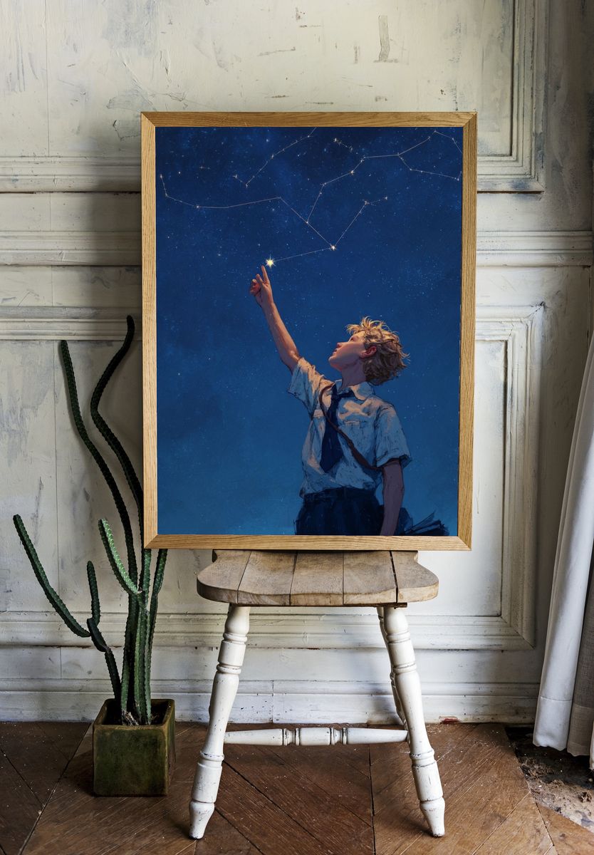 Stargazing Boy Illustration Poster. room preview