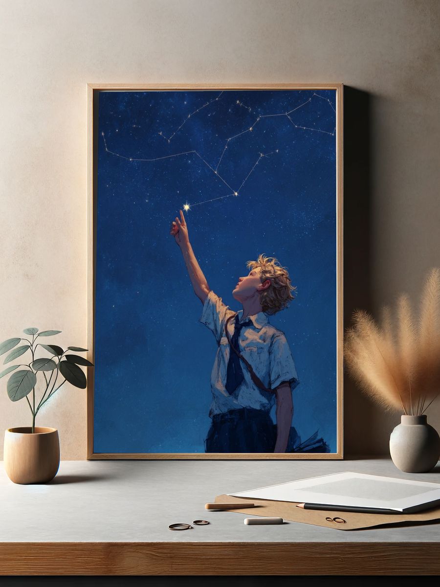 Stargazing Boy Illustration Poster. — room view 2